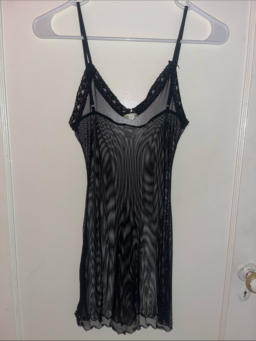 Jolie | Sheer Black Lace Trim Chemise Nightdress
